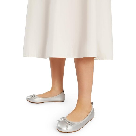 Dream Pairs Women Silver Faux Leather Round Toe Bowknot Foldable Ballerine Shoes - Picture 9 of 9